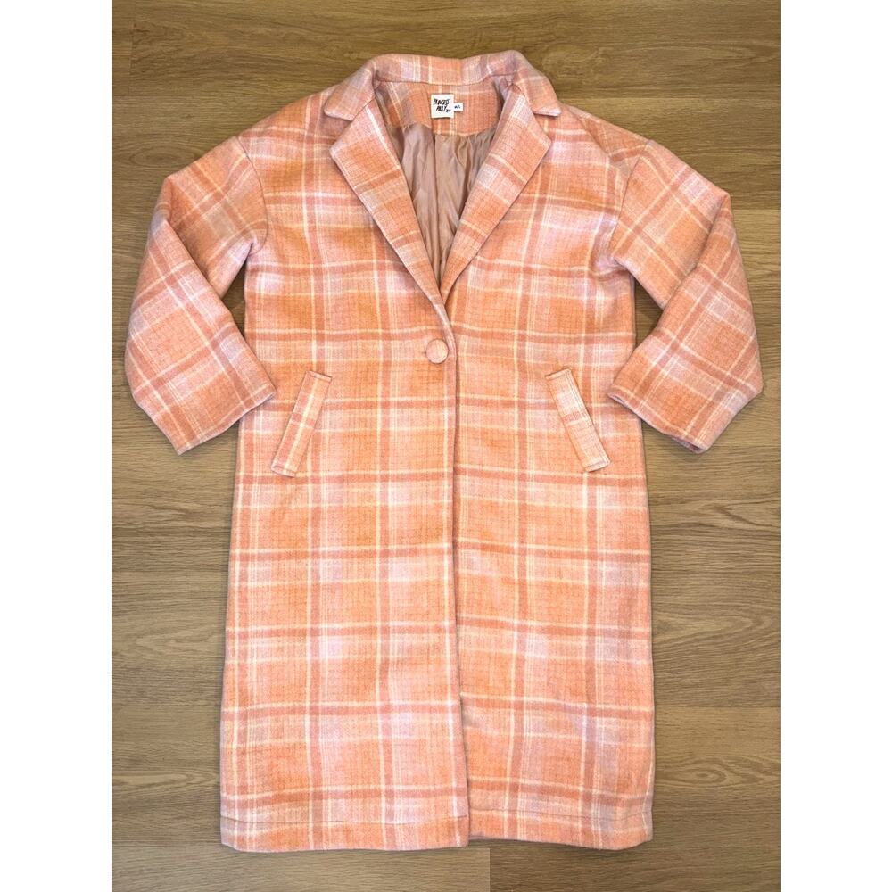 Princess Polly pink & orange plaid long trench jacket womens size M/L